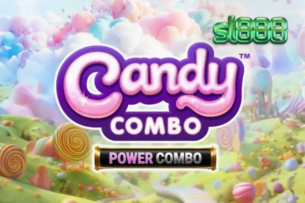 Tampilan visual ceria dari slot Candy Combo Power Combo King Millions dengan tema kerajaan permen.